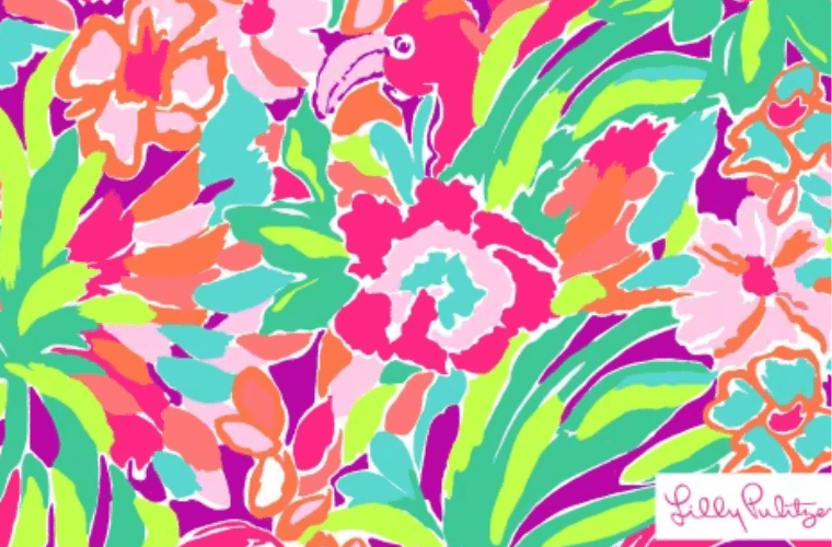 Bright and colourful design by lily pullitzer featuring flowers and birds