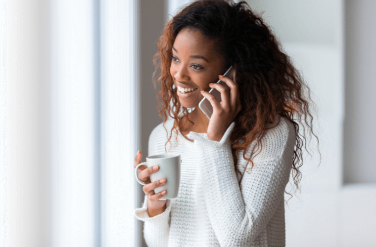 A woman talking on a phone