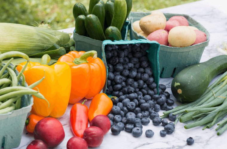 A selection of organic fruit and vegetables