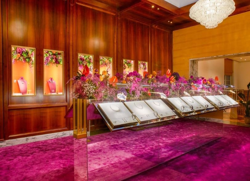 Luxury pink florals with gypshophila for bulgari london