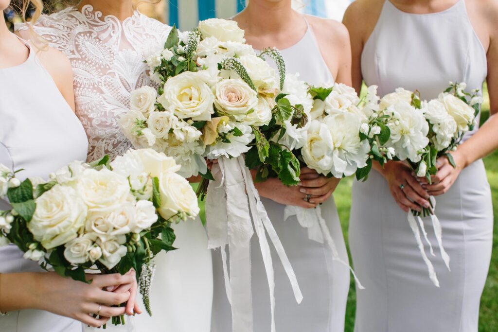 Micro wedding, bride and bridesmaids bouquets