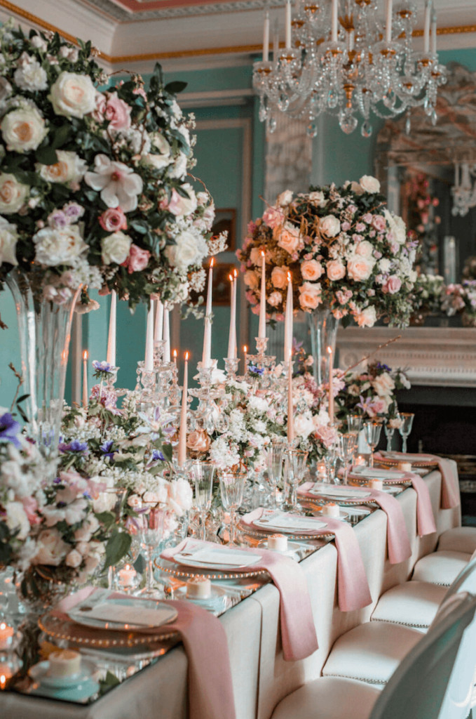 Micro wedding lavish table flower arrangements at the lanesborough hotel in london close up
