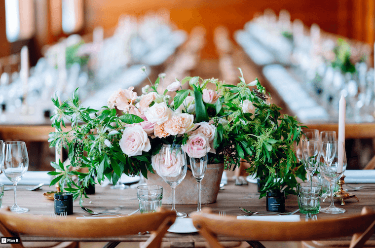 Micro wedding pink and peach rose table arrangements