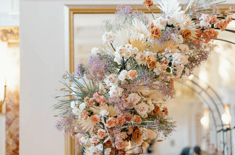 Micro wedding pink lilac and peach wedding arch