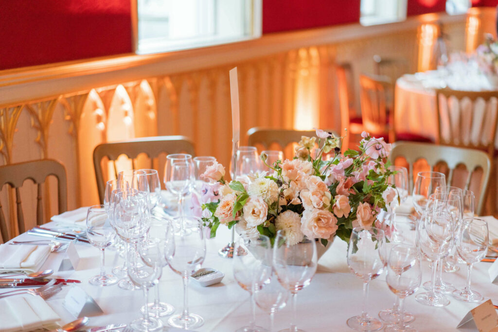 Micro wedding strawberry hill house table flower centrepieces