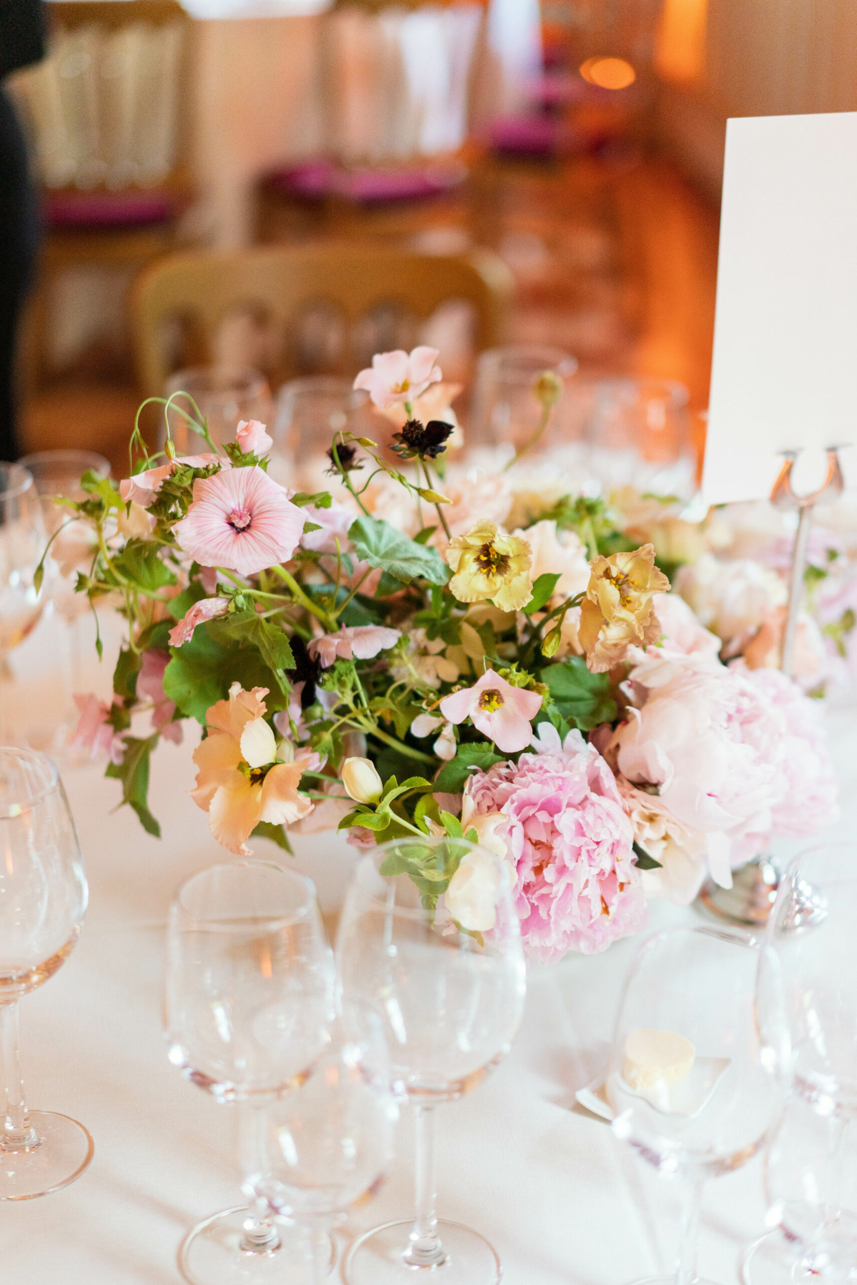 Wedding centrepieces at strawberry hill house