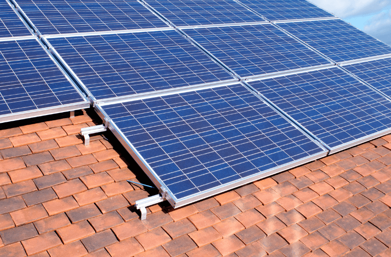 Solar panels on a tiled roof