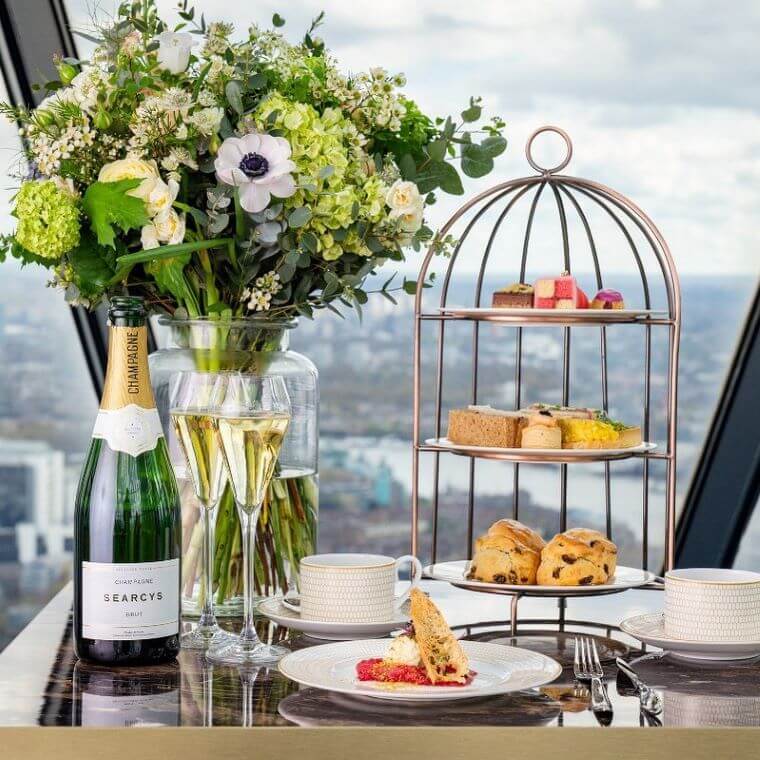 Table set for afternoon tea with champagne at searcys