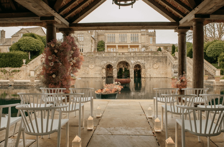 Covered outdoor wedding venue at euridge manor set with chairs for guests