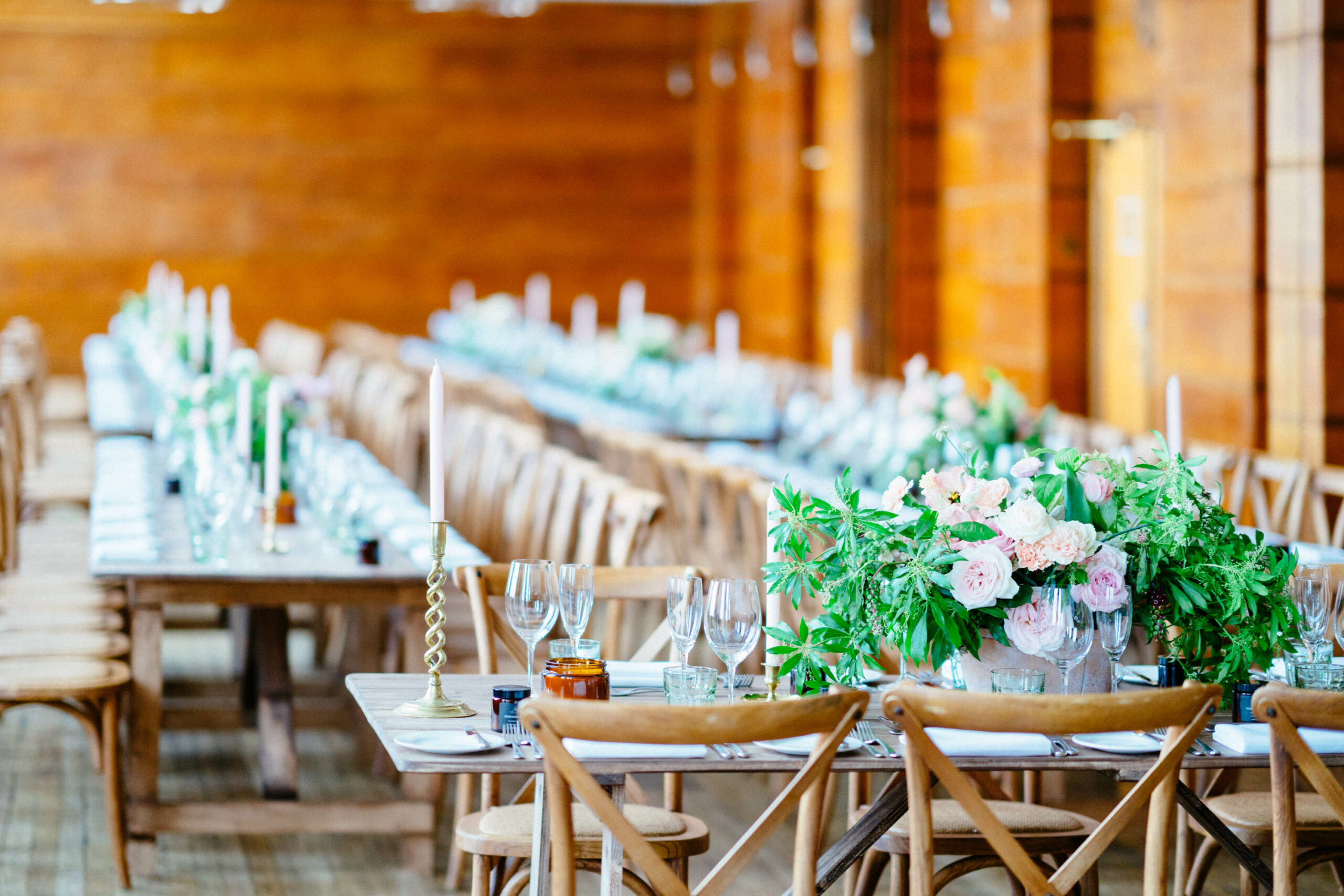 Town hall hotel wedding flowers long table centrepieces by blooming haus london florist