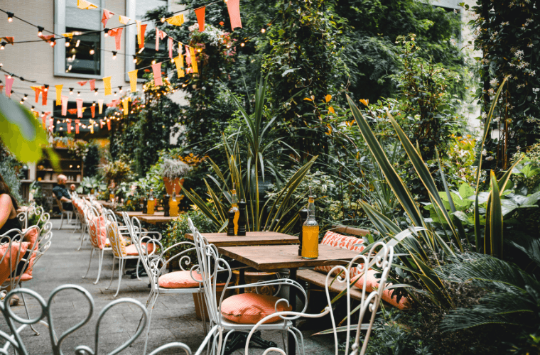 A cafe with trees in london
